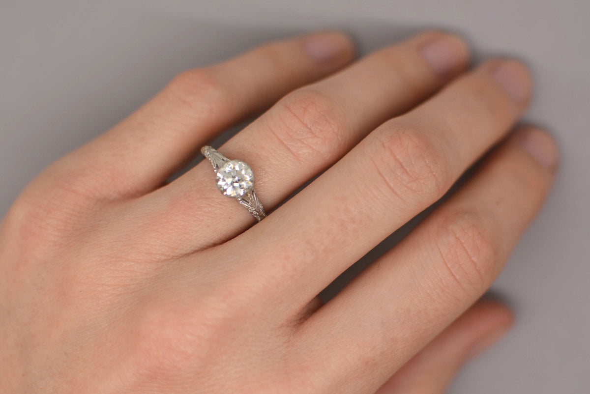 1.17ctw Birks Edwardian Platinum Engagement Ring with .92ct Old European Cut Diamond