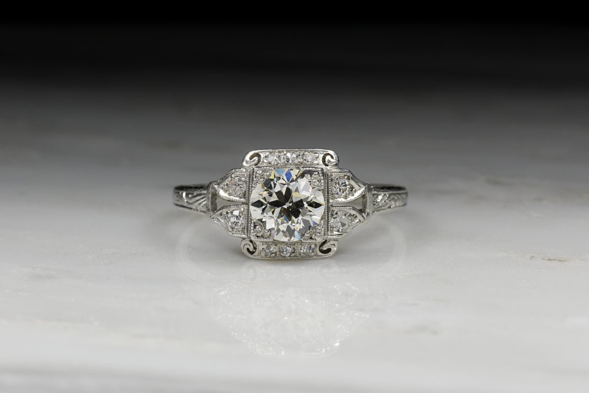 Vintage Edwardian / Art Deco .89 Carat Old European Cut Diamond Engagement Ring