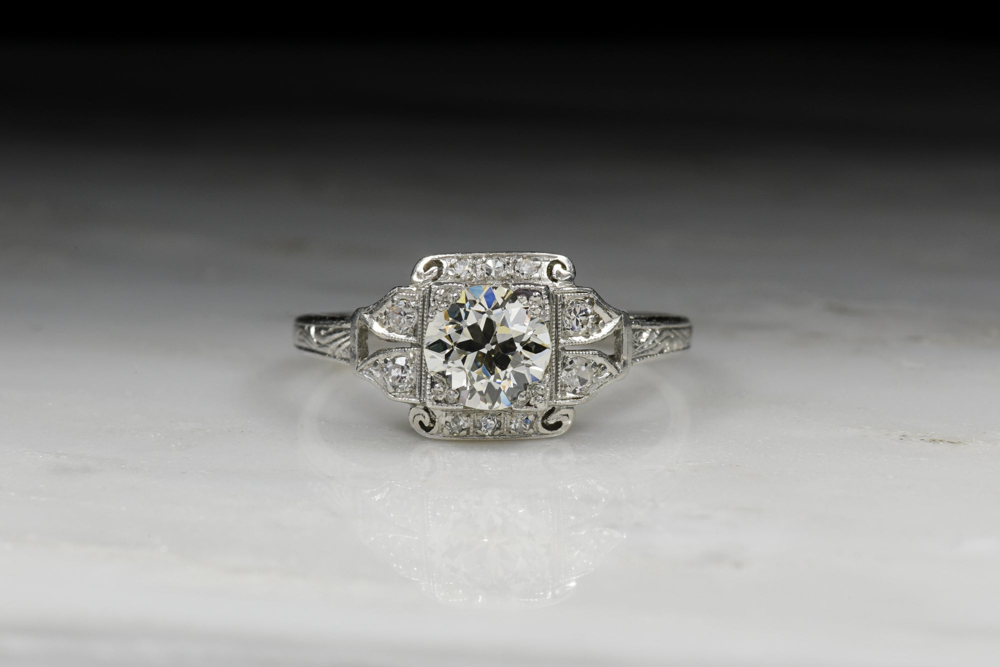 Vintage Edwardian / Art Deco .89 Carat Old European Cut Diamond Engagement Ring