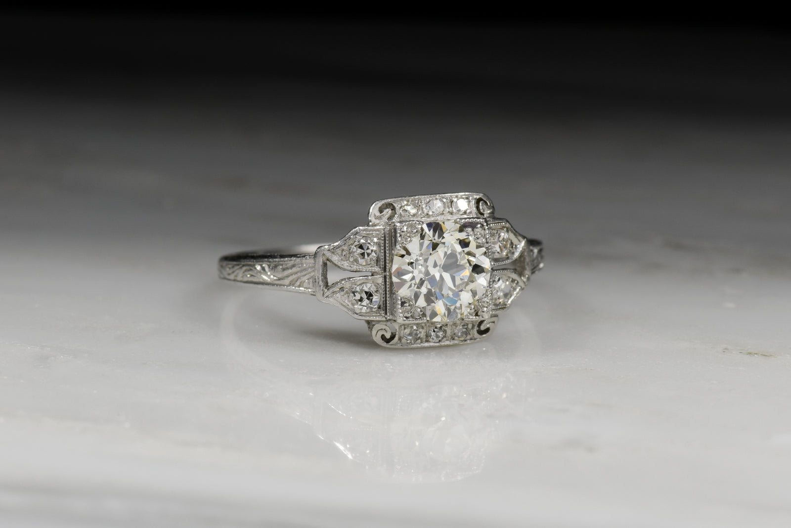 Vintage Edwardian / Art Deco .89 Carat Old European Cut Diamond Engagement Ring