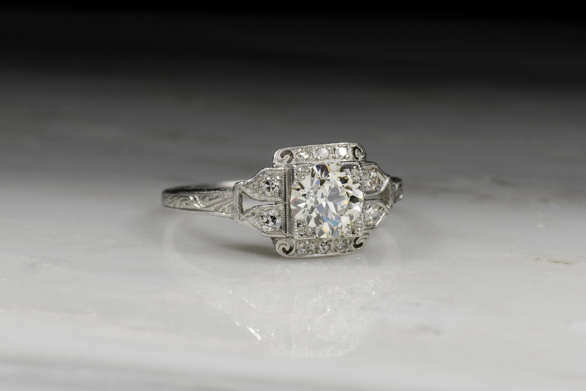 Vintage Edwardian / Art Deco .89 Carat Old European Cut Diamond Engagement Ring