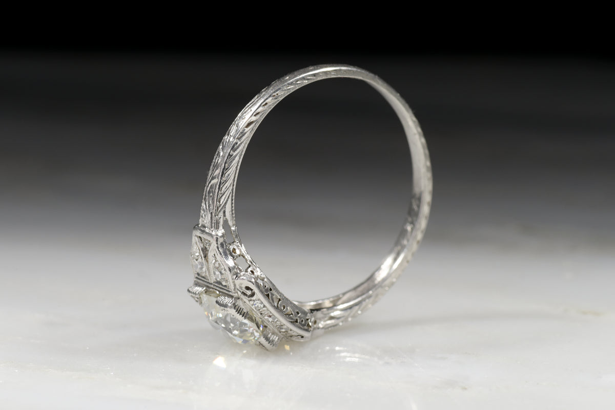 Vintage Edwardian / Art Deco .89 Carat Old European Cut Diamond Engagement Ring