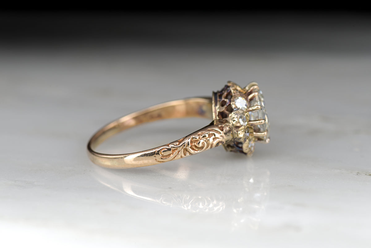Victorian Old European Cut Diamond Halo Engagement Ring in Rose Gold