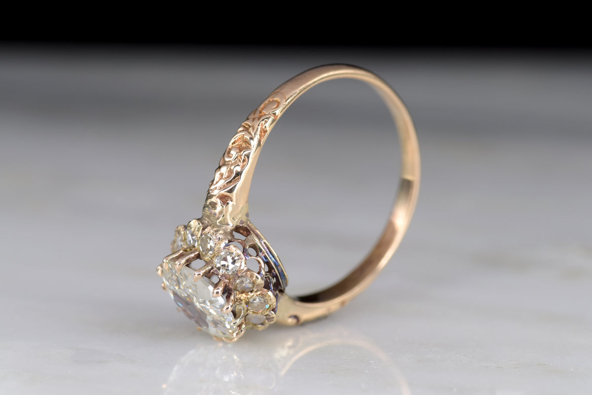 Victorian Old European Cut Diamond Halo Engagement Ring in Rose Gold
