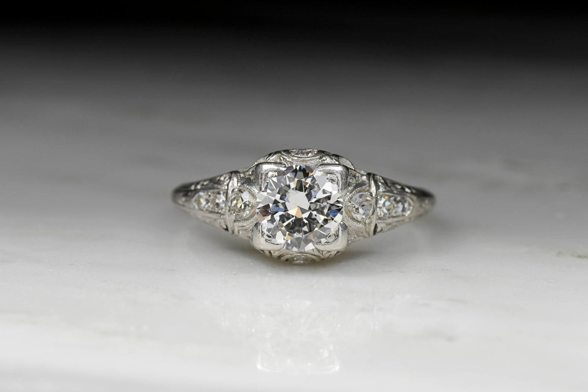 Edwardian Old European Cut Diamond Engagement Ring with Elegant Open Filigree