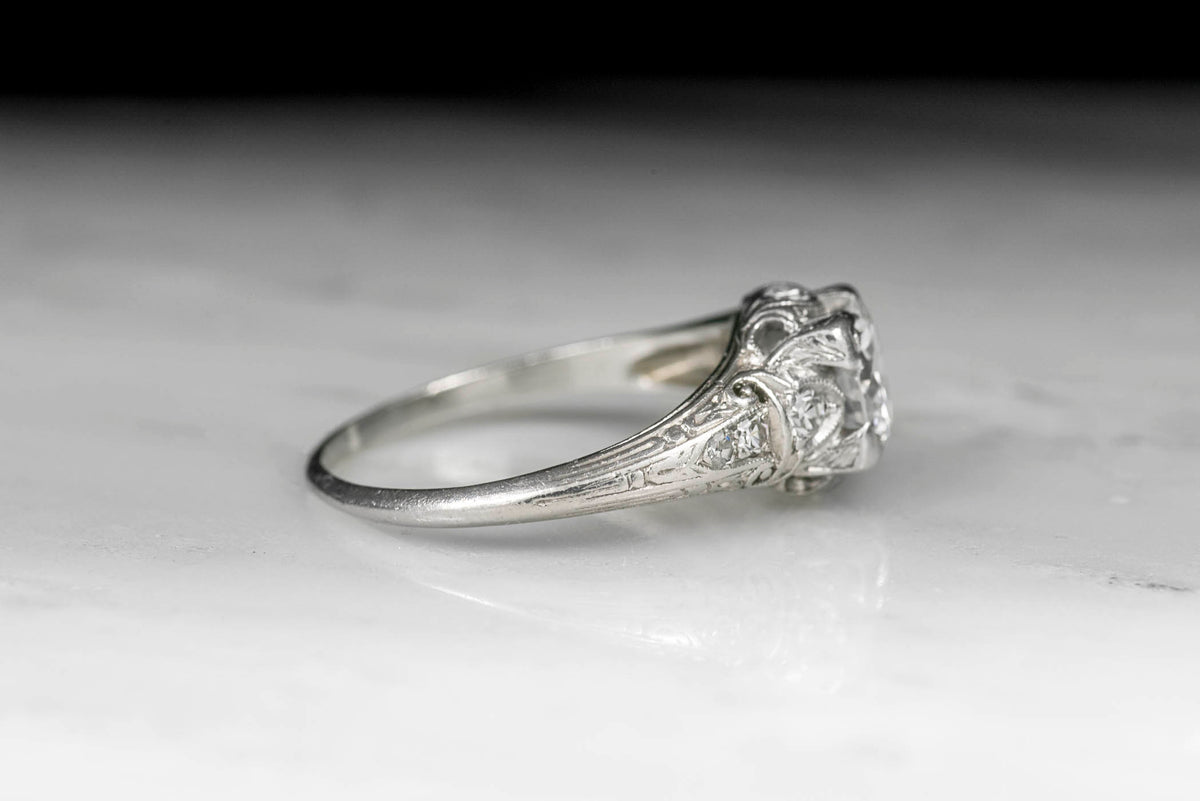 Edwardian Old European Cut Diamond Engagement Ring with Elegant Open Filigree