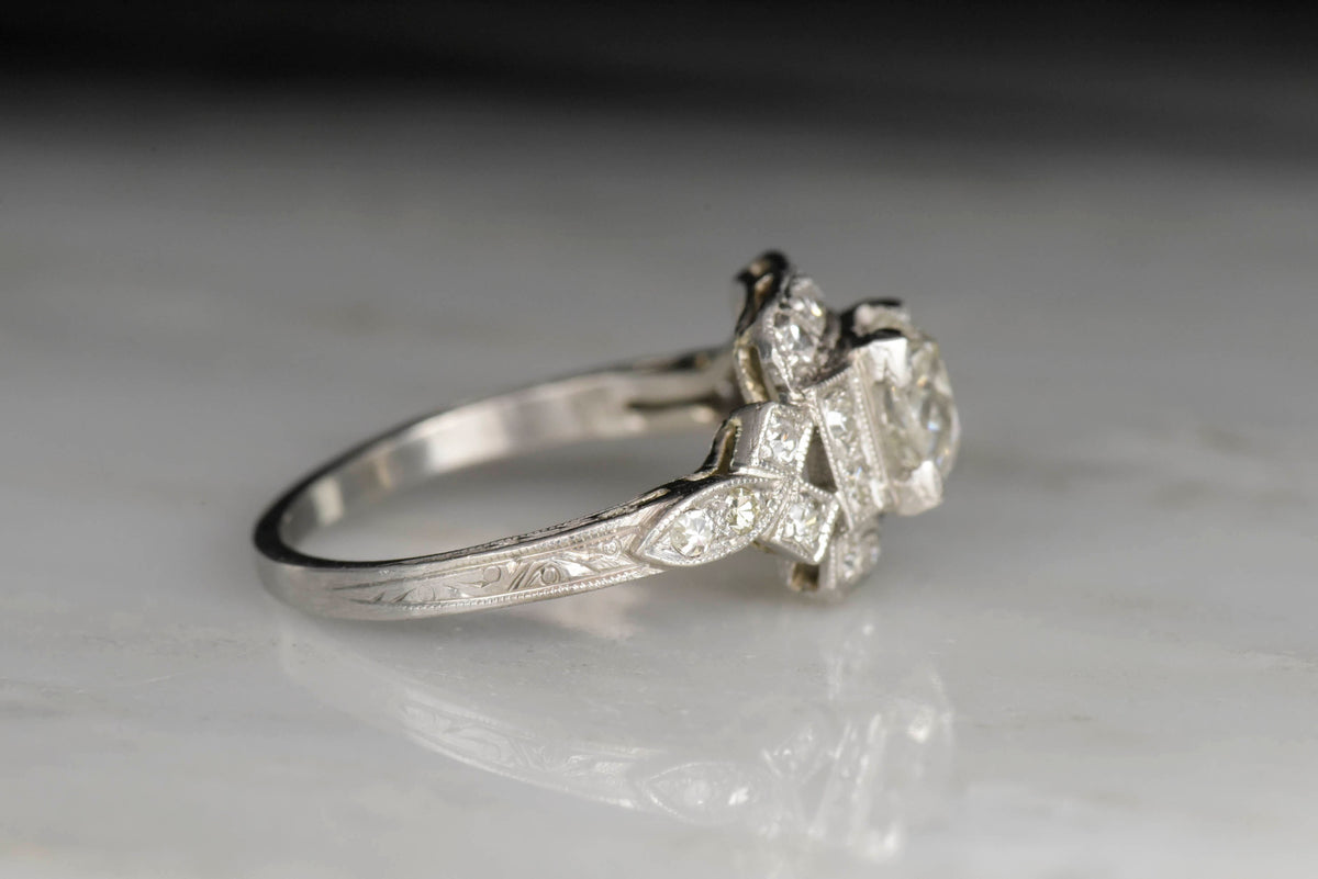 Early Art Deco Engagement Ring with a Box-Set Old Mine Cut Diamond and Geometric Shoulders