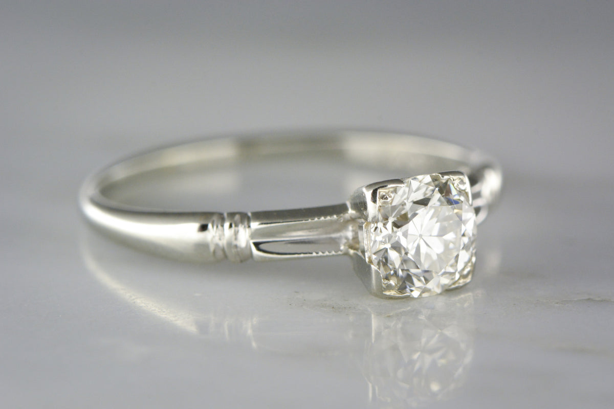 .75 Carat Old European Cut Diamond in 18K White Gold Retro Solitaire Engagement Ring