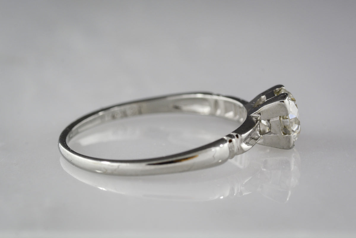 .75 Carat Old European Cut Diamond in 18K White Gold Retro Solitaire Engagement Ring