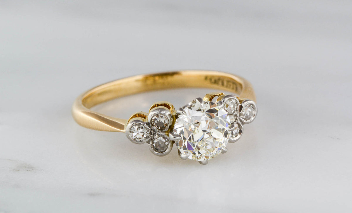 1.30 Carat Old European Cut Diamond in Victorian 18K Rosy Yellow Gold and Platinum Mount