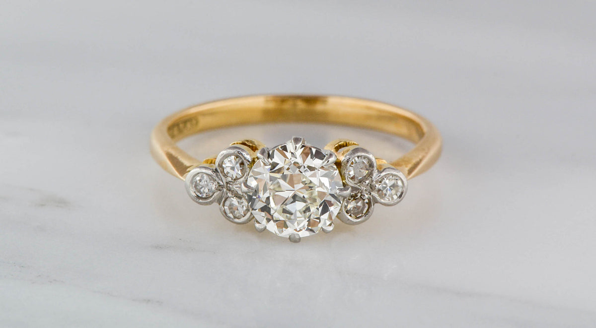 1.30 Carat Old European Cut Diamond in Victorian 18K Rosy Yellow Gold and Platinum Mount