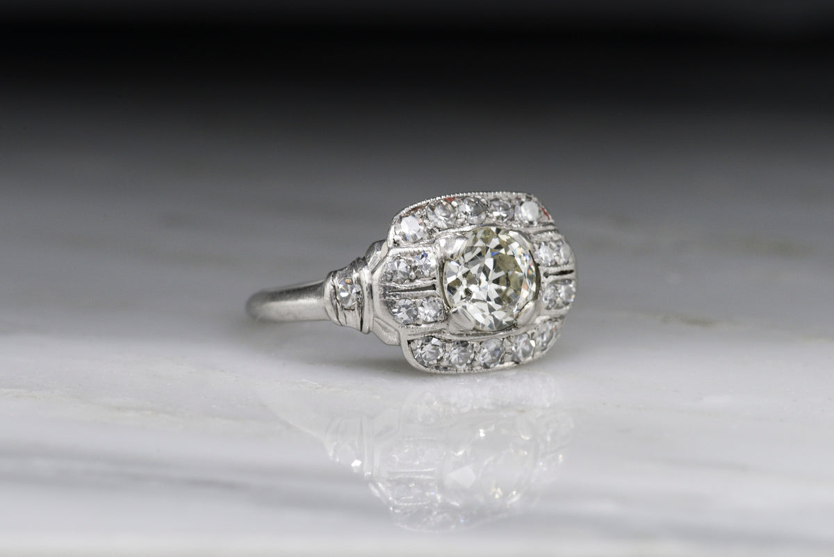 c. 1930s Art Deco / Mid-Century Old European Cut Diamond Engagement Ring