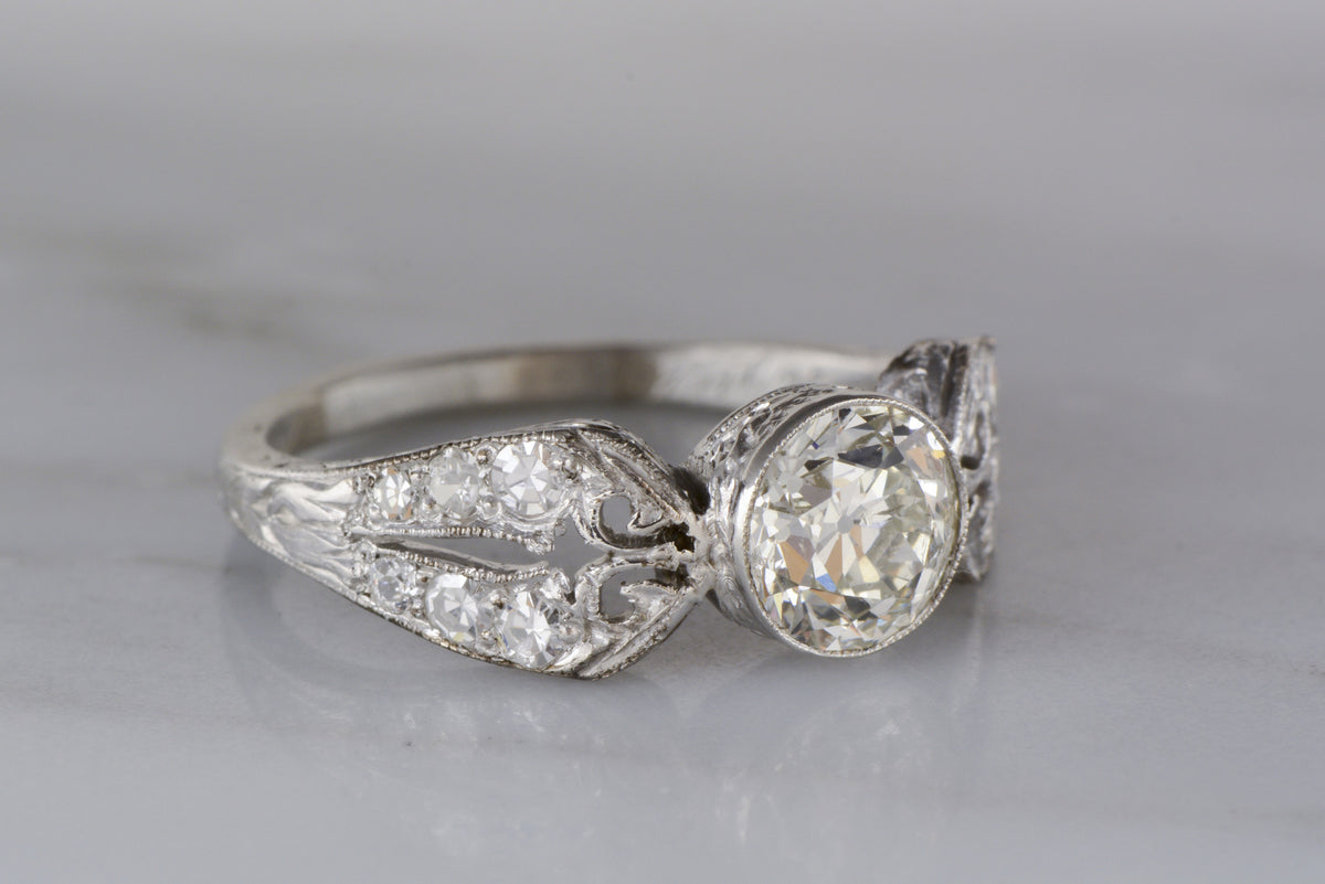 Rare Marcus and Co. Antique Platinum Edwardian Engagement Ring with GIA Certified 1.16 Carat Old European Cut DiamondCenter R860