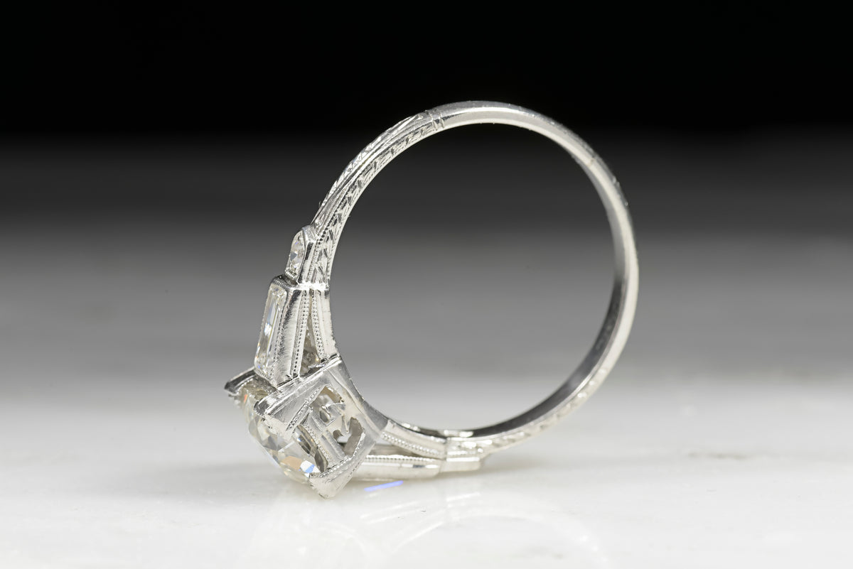 Vintage Art Deco GIA Certified Old European Cut Diamond Engagement Ring