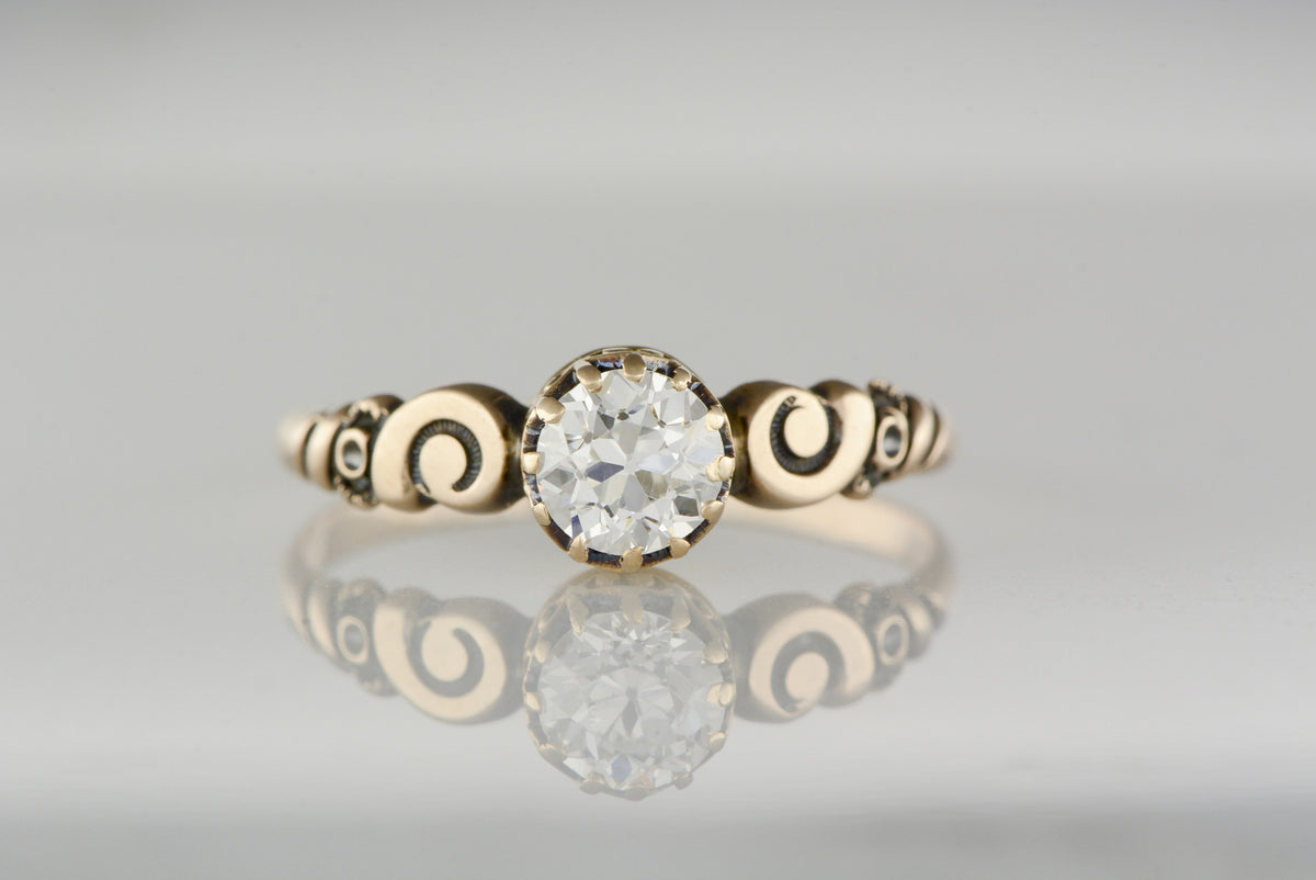Victorian / Art Nouveau Rose Gold Engagement or Stacking Ring with .57 Old European Cut Diamond Center