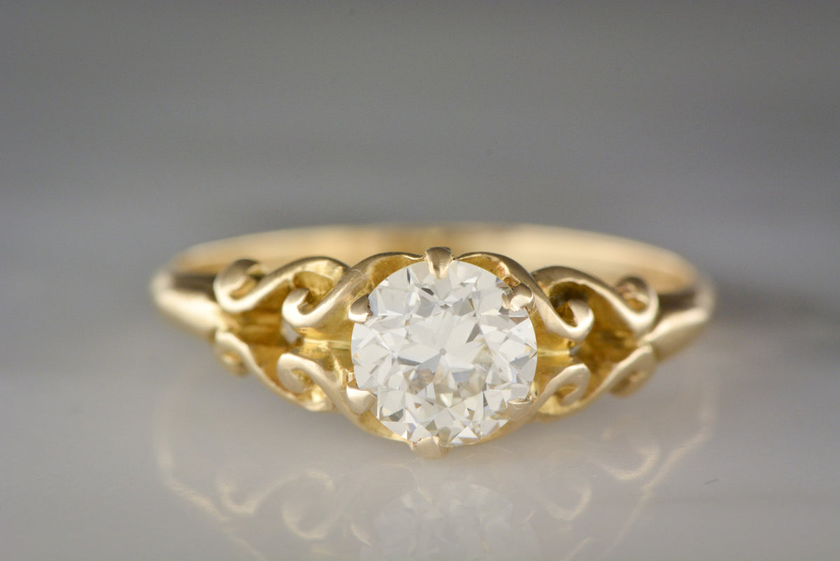 .90 Carat Old European Cut Diamond in a 14K Yellow Gold Victorian / Art Nouveau Engagement or Anniversary Ring