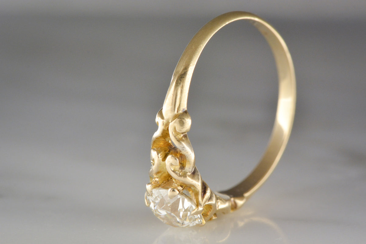 .90 Carat Old European Cut Diamond in a 14K Yellow Gold Victorian / Art Nouveau Engagement or Anniversary Ring