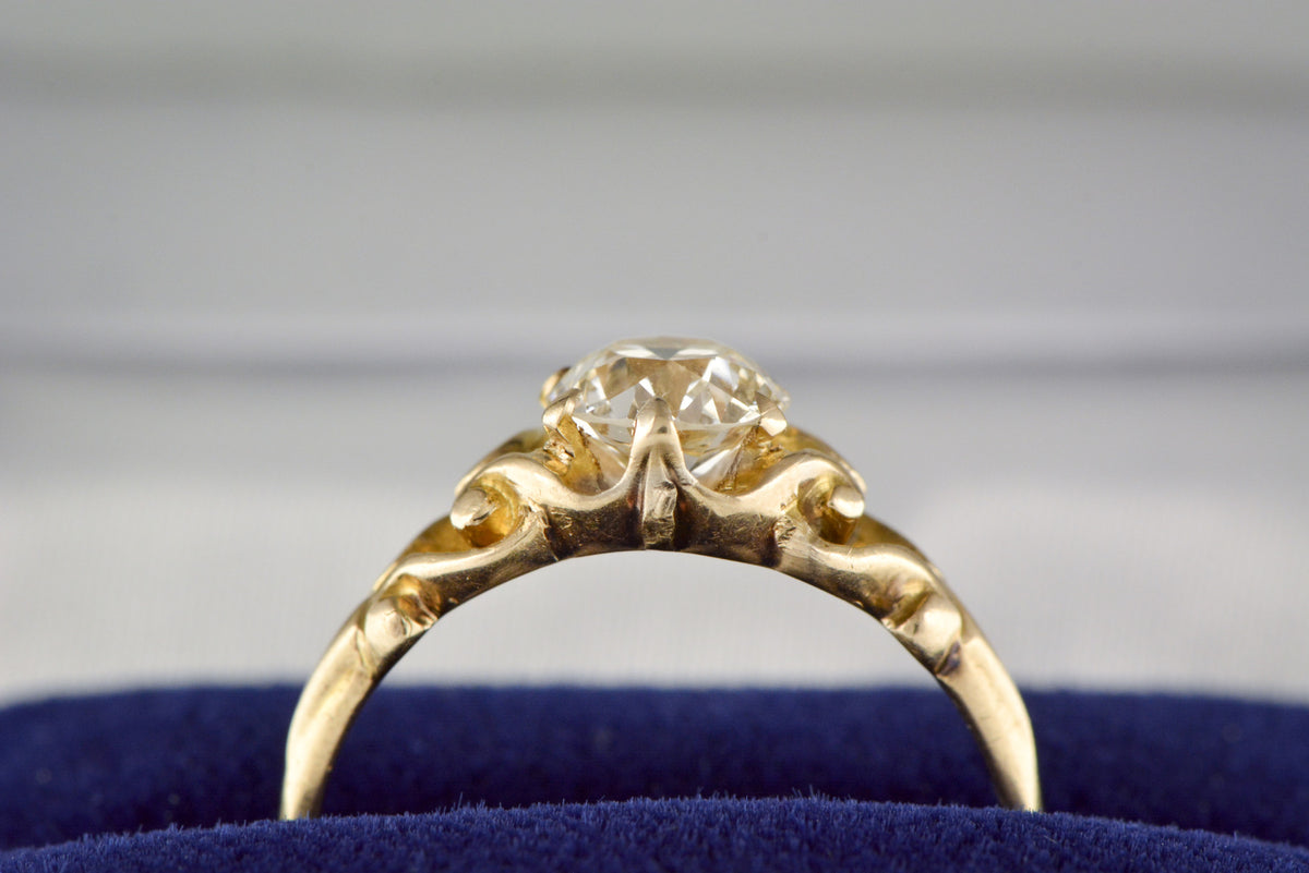 .90 Carat Old European Cut Diamond in a 14K Yellow Gold Victorian / Art Nouveau Engagement or Anniversary Ring