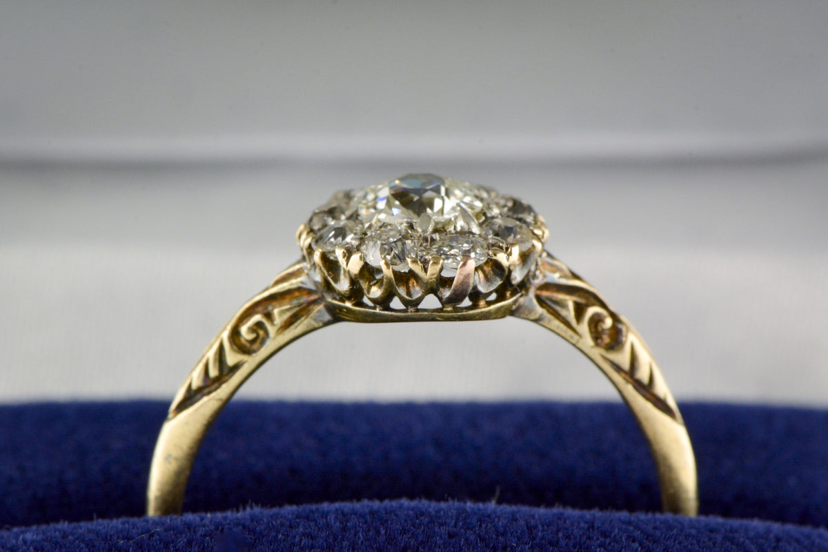 Old European Cut Diamond in 18K Rose Yellow Gold Victorian Cluster Ring