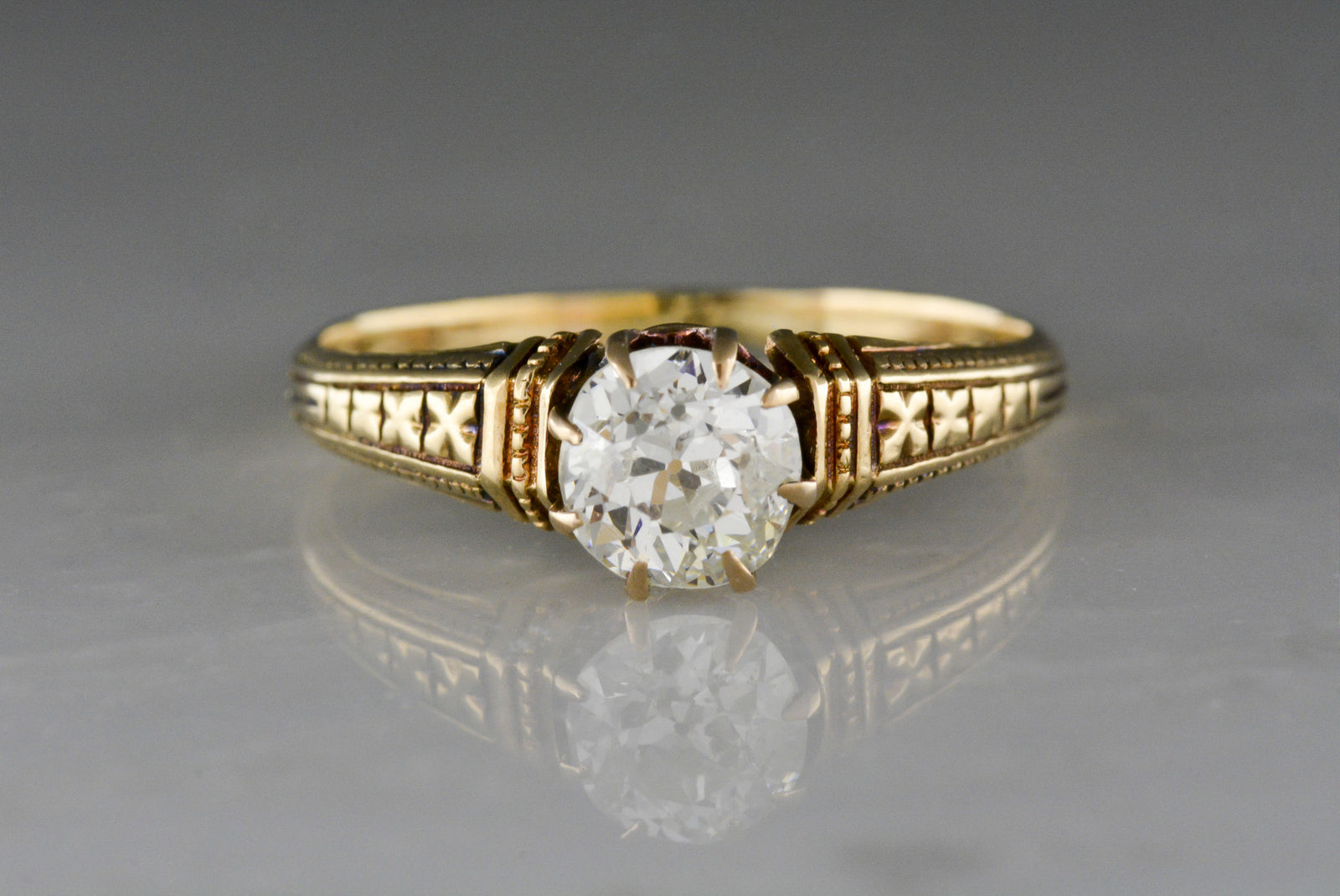 Antique Victorian .76 Carat Old Mine Cut Diamond Engagement Ring
