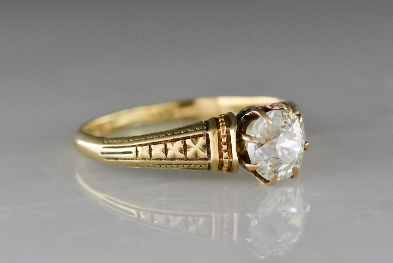 Antique Victorian .76 Carat Old Mine Cut Diamond Engagement Ring