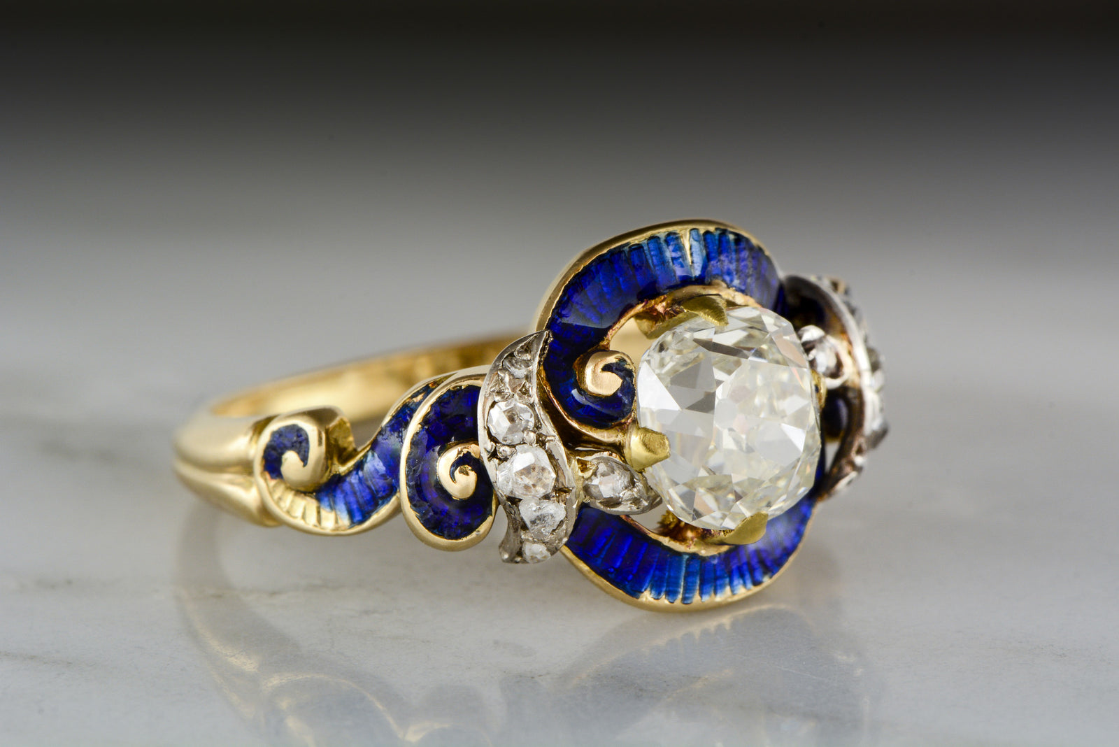 Antique Victorian / Art Nouveau 1.25 Carat Old Mine Cushion Cut Diamond Engagement Ring