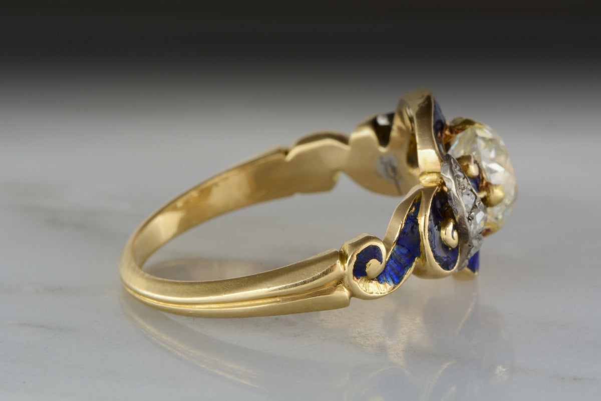 Antique Victorian / Art Nouveau 1.25 Carat Old Mine Cushion Cut Diamond Engagement Ring