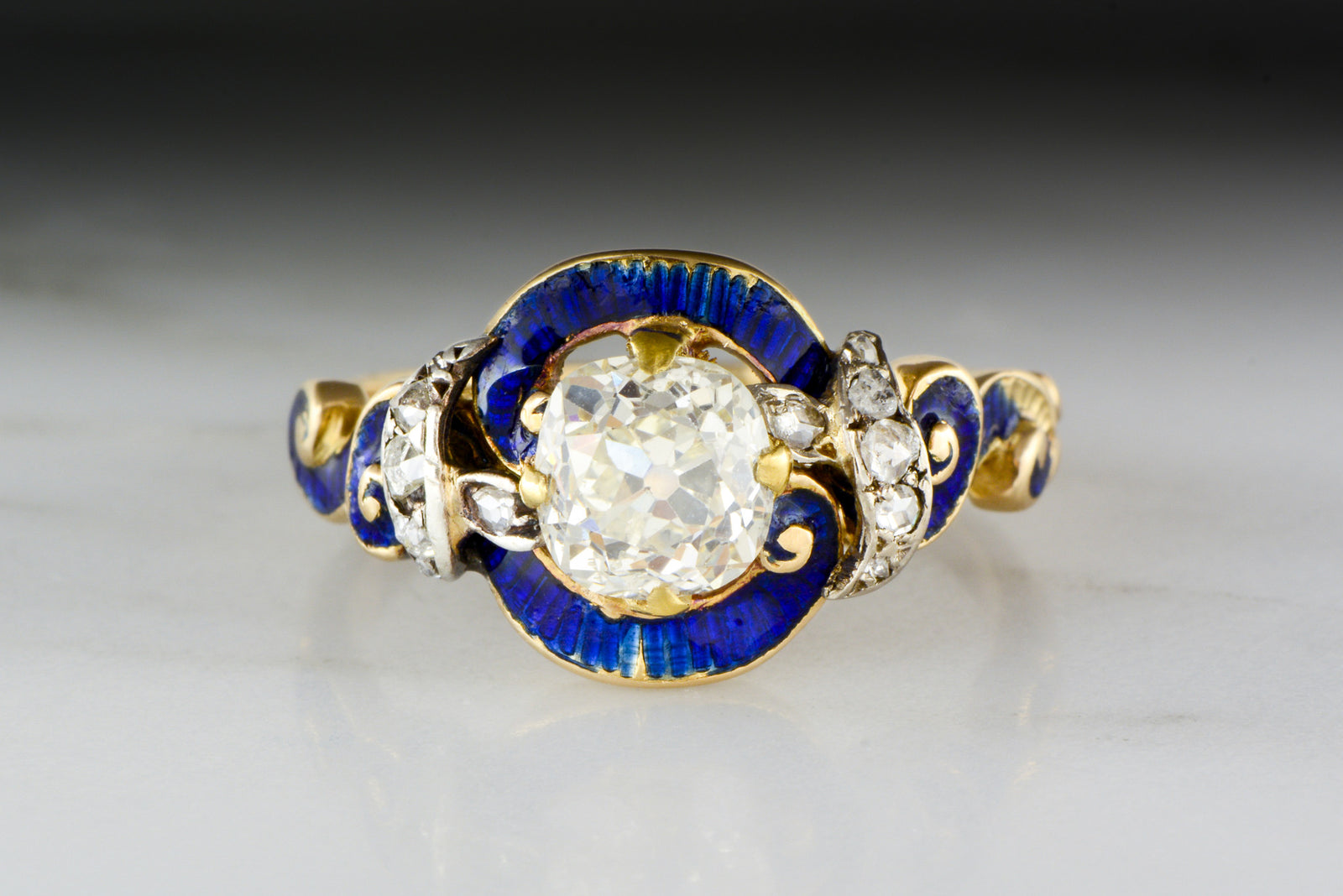 Antique Victorian / Art Nouveau 1.25 Carat Old Mine Cushion Cut Diamond Engagement Ring
