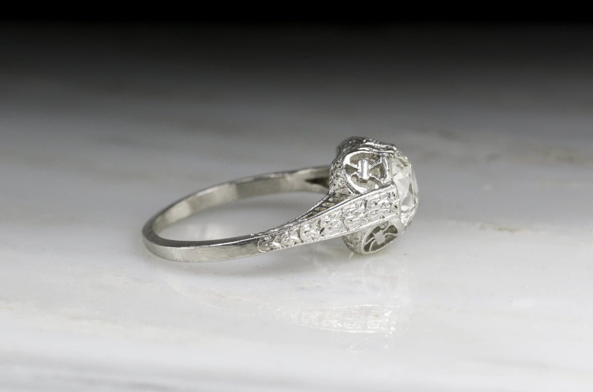 Edwardian Engagement Ring with Ornate Filigree and Engraving