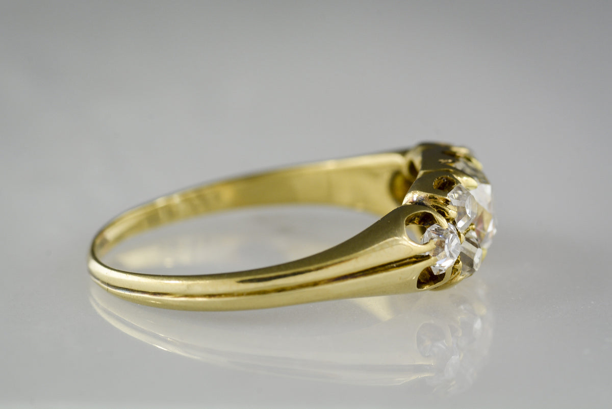 Victorian Gold Engagement Ring with GIA Certified .79 Carat Old Mine Cut Diamond Center and 1.00 ctw Old Mine Cut Diamond Accents