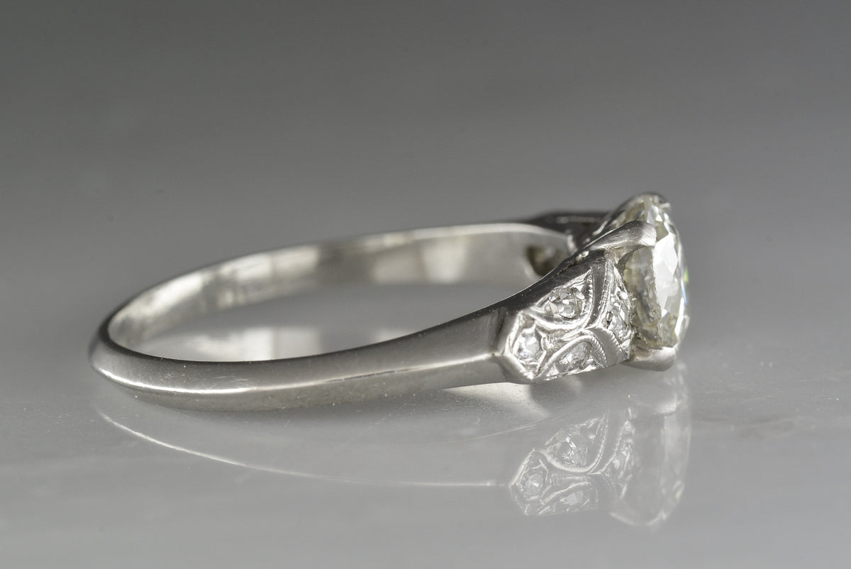 1.20 Carat Early Old European Cut Diamond in Antique Platinum and Diamond Edwardian-Retro Edwardian Engagement Ring