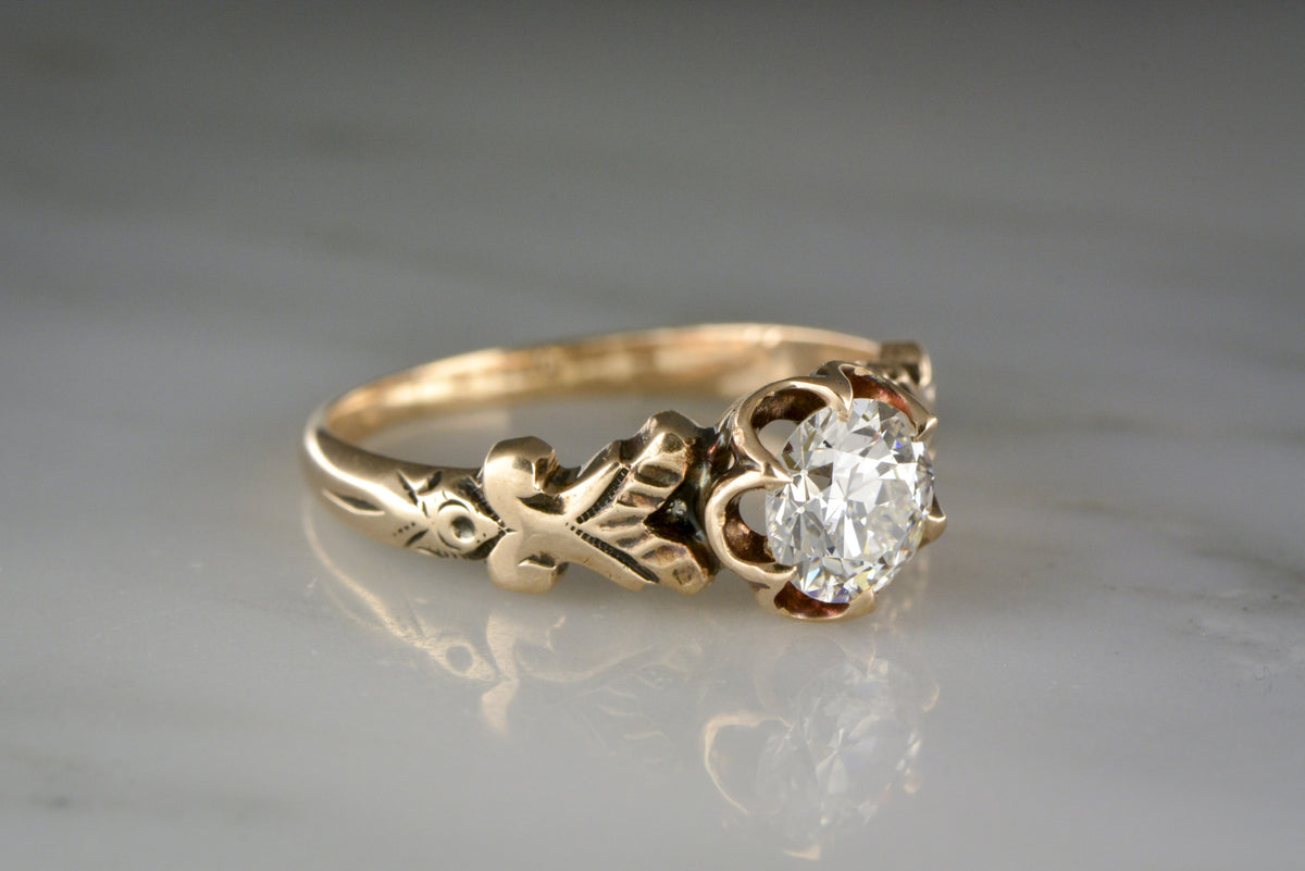 .72 Carat Old European Cut Diamond in Victorian 14K Rose-Yellow Gold Engagement Ring with a Buttercup Setting
