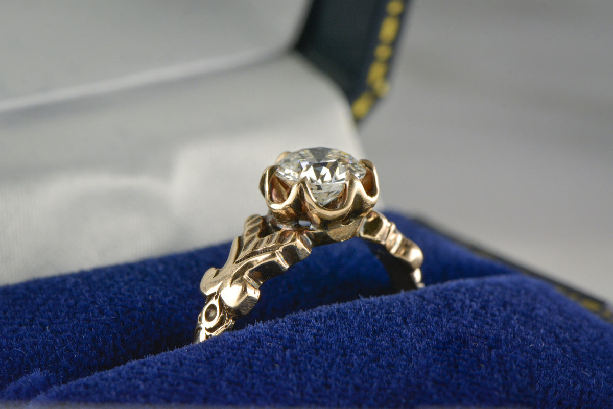 .72 Carat Old European Cut Diamond in Victorian 14K Rose-Yellow Gold Engagement Ring with a Buttercup Setting