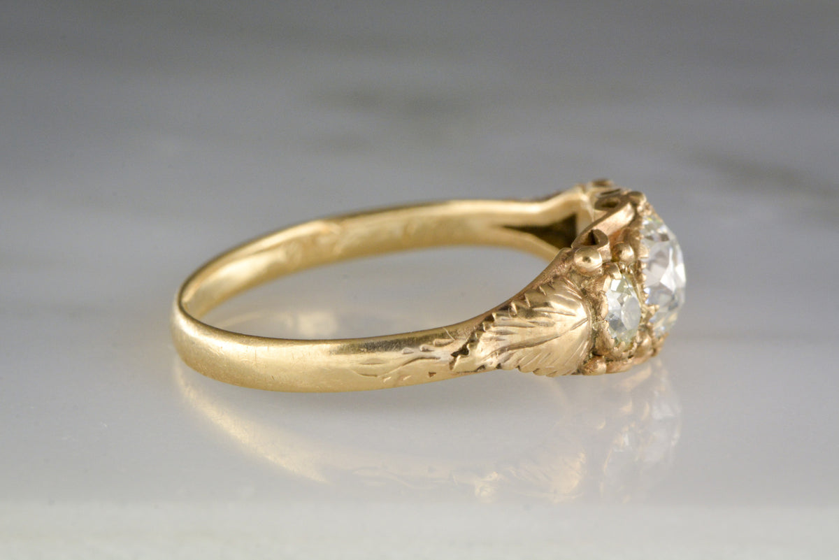 .73 Carat Old European Cut Diamond in Gold Art Nouveau, Victorian 18K Rose-Yellow Engagement or Anniversary Ring with Old Mine Cut Diamond Accents (.98 ctw)