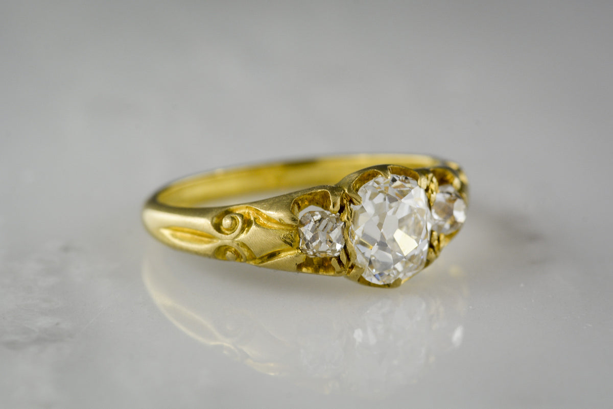 Antique Victorian GIA Certified Old Mine Cut Diamond and 18K Yellow Gold Engagement Ring