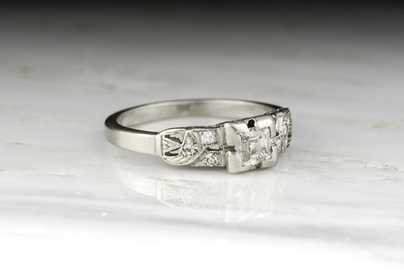 Vintage Art Deco Asscher Cut Diamond Engagement Ring 