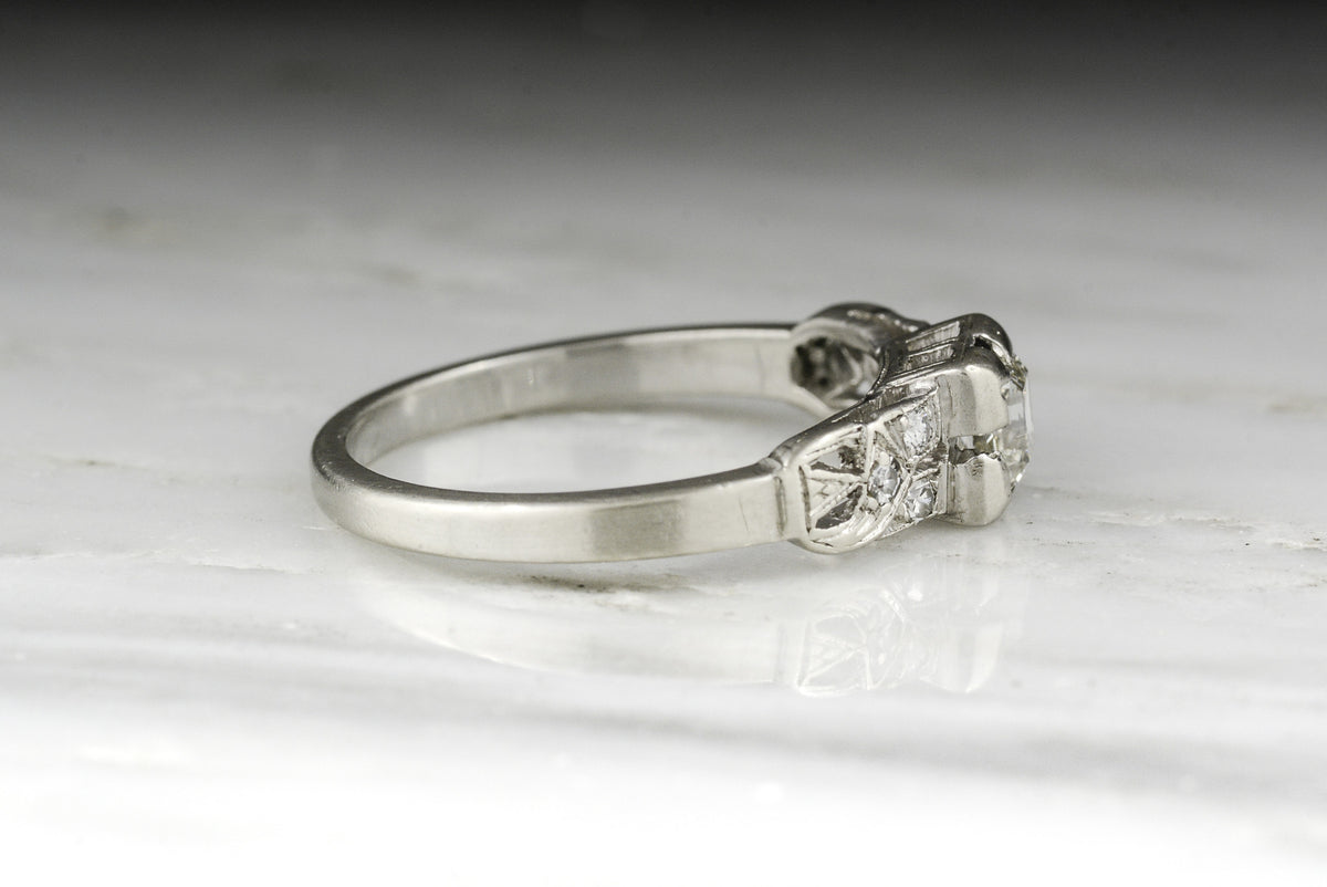 Vintage Art Deco Asscher Cut Diamond Engagement Ring 