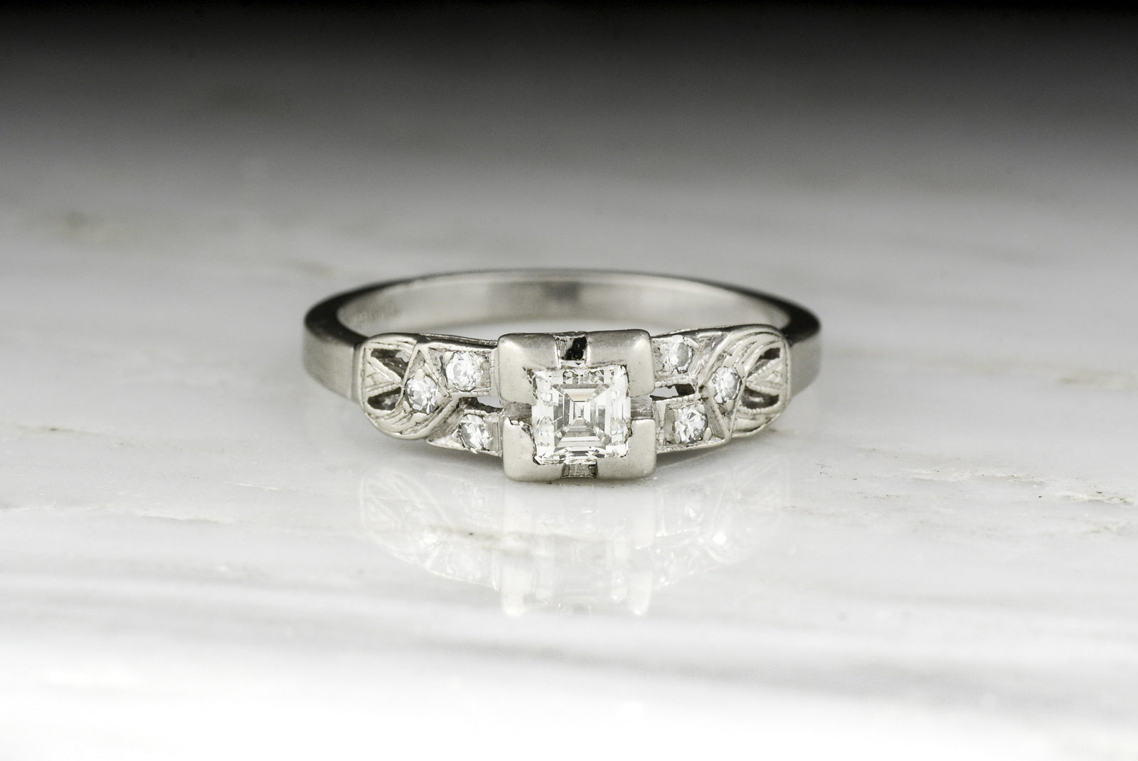Vintage Art Deco Asscher Cut Diamond Engagement Ring 
