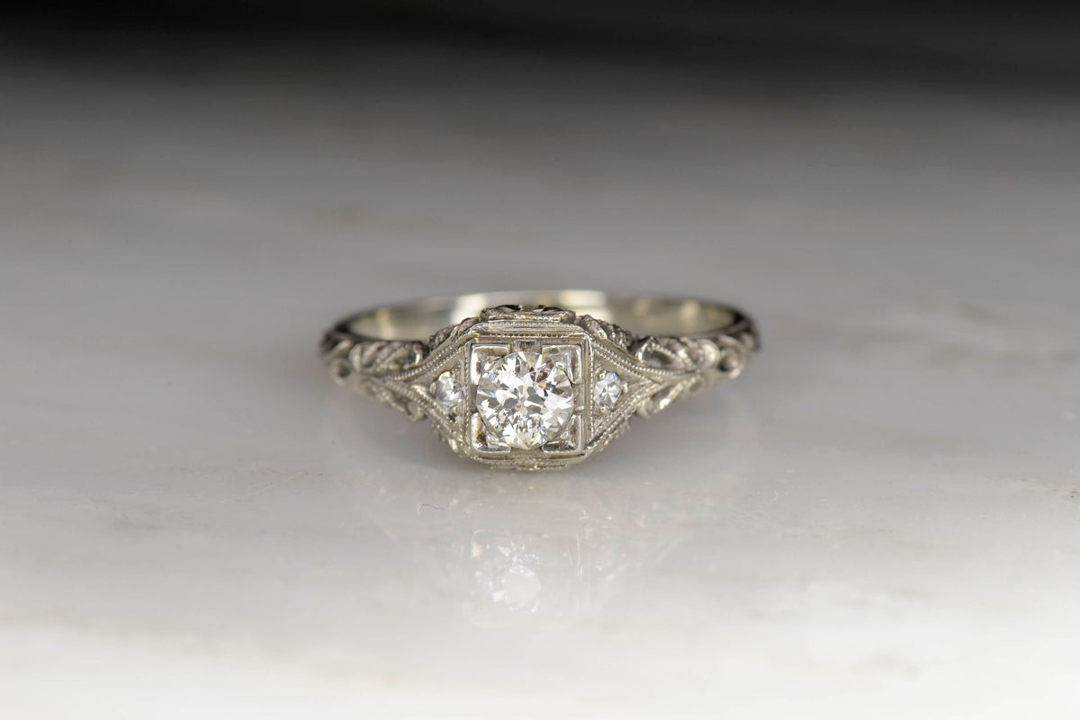 Vintage c. 1930s Lambert Bros. Ornate Diamond Engagement Ring