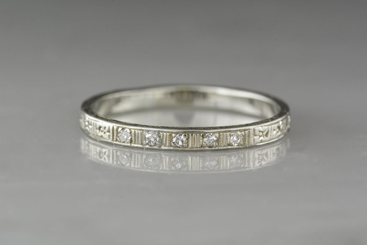 Antique Edwardian / Art Deco / Retro Diamond Wedding Band; Stacking or Anniversary Ring