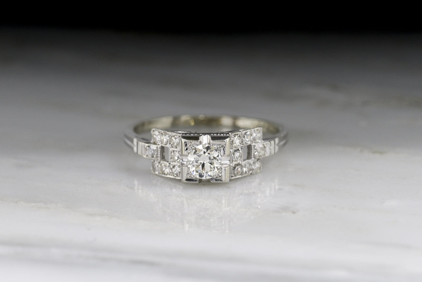 Vintage Art Deco / Retro Old European Cut Diamond Engagement Ring