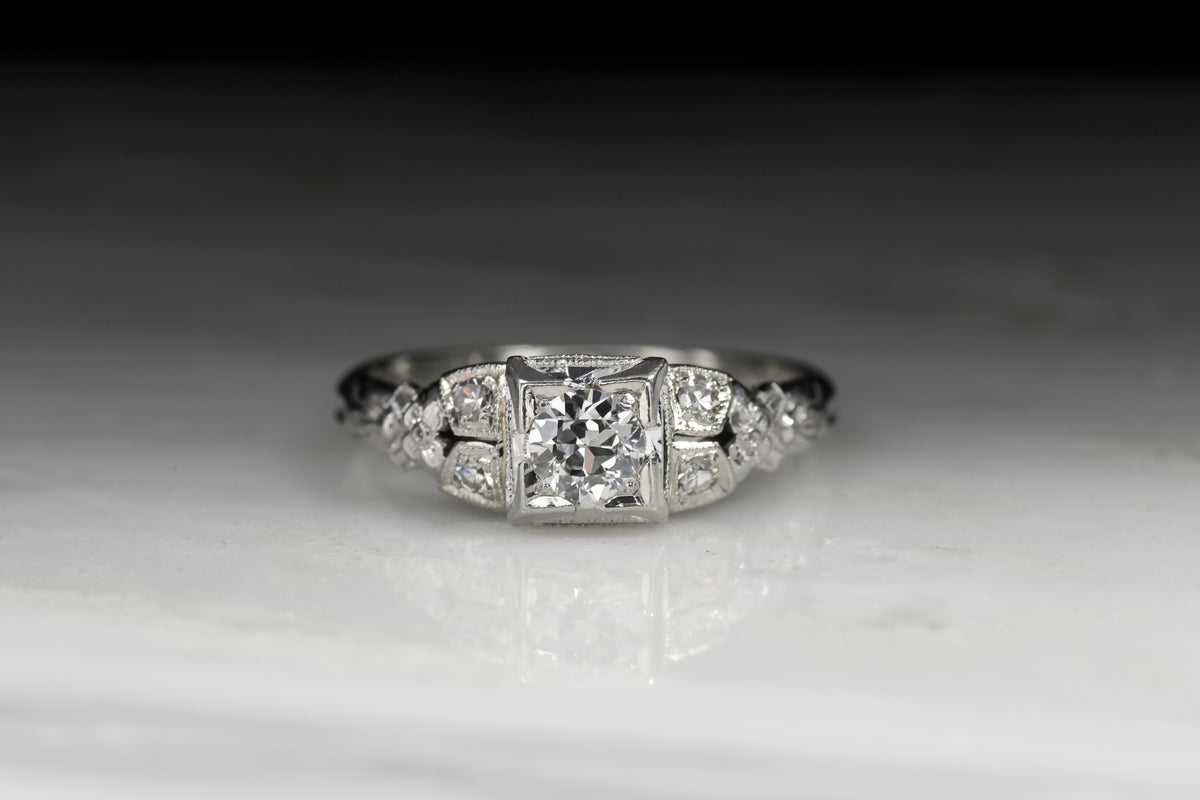 Vintage Late Art Deco Transitional Cut Diamond Engagement Ring