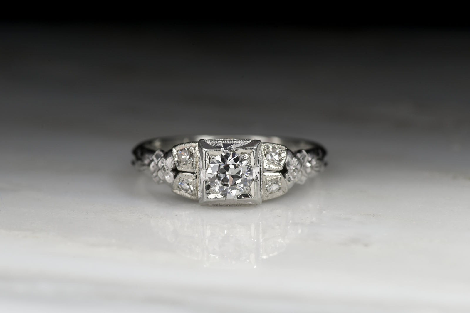 Vintage Late Art Deco Transitional Cut Diamond Engagement Ring
