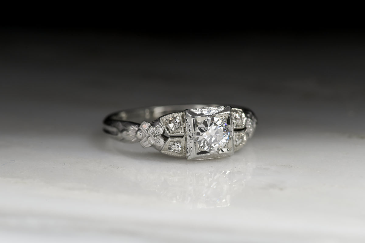 Vintage Late Art Deco Transitional Cut Diamond Engagement Ring