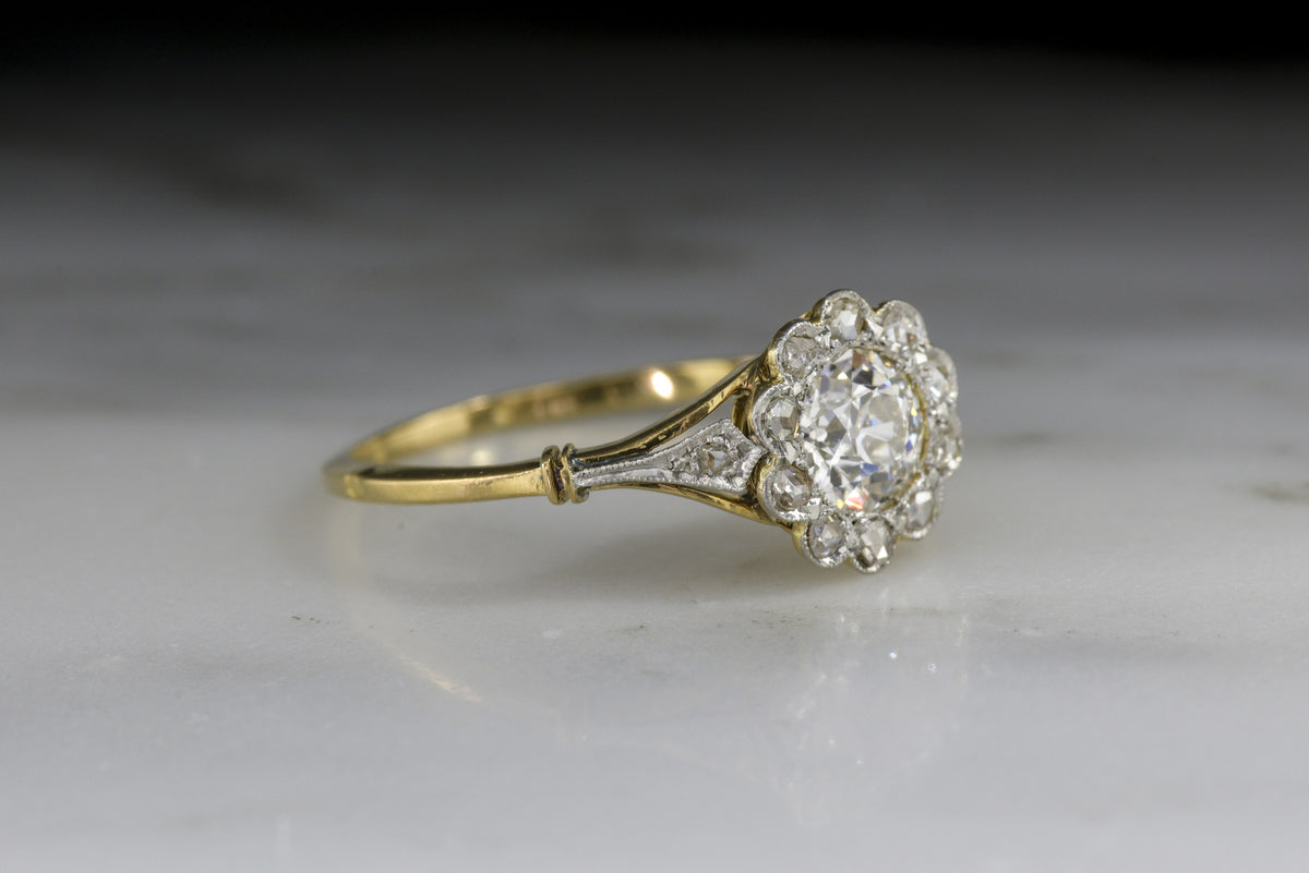 Antique French Engagement Ring with a GIA Certified Old European Cut Diamond Center and Rose Cut Halo
