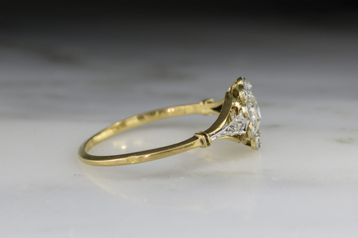 Antique French Engagement Ring with a GIA Certified Old European Cut Diamond Center and Rose Cut Halo