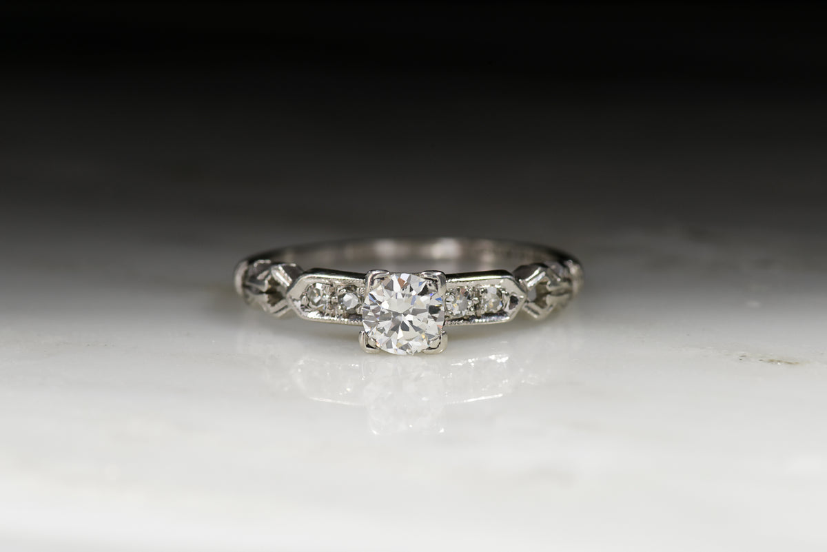 Petite Art Deco Diamond Engagement Ring or Stacker