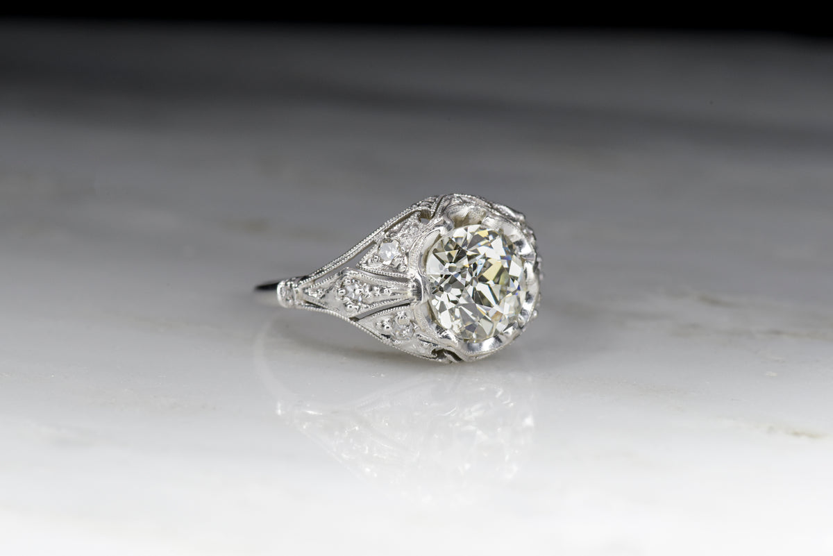 GIA Certified 1.42 Carat Old European Cut Diamond in a 1910s Edwardian Engagement Ring