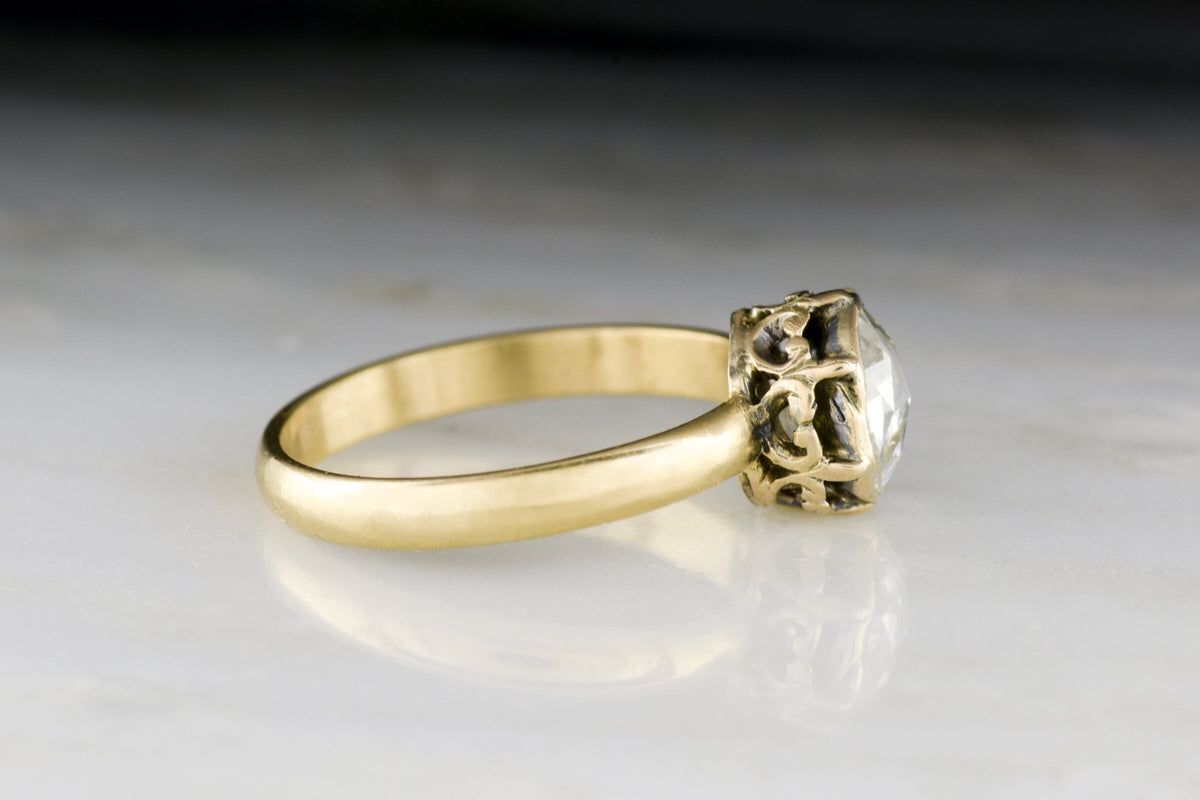 Victorian .90 Carat Antique Rose Cut Diamond Solitaire Engagement Ring