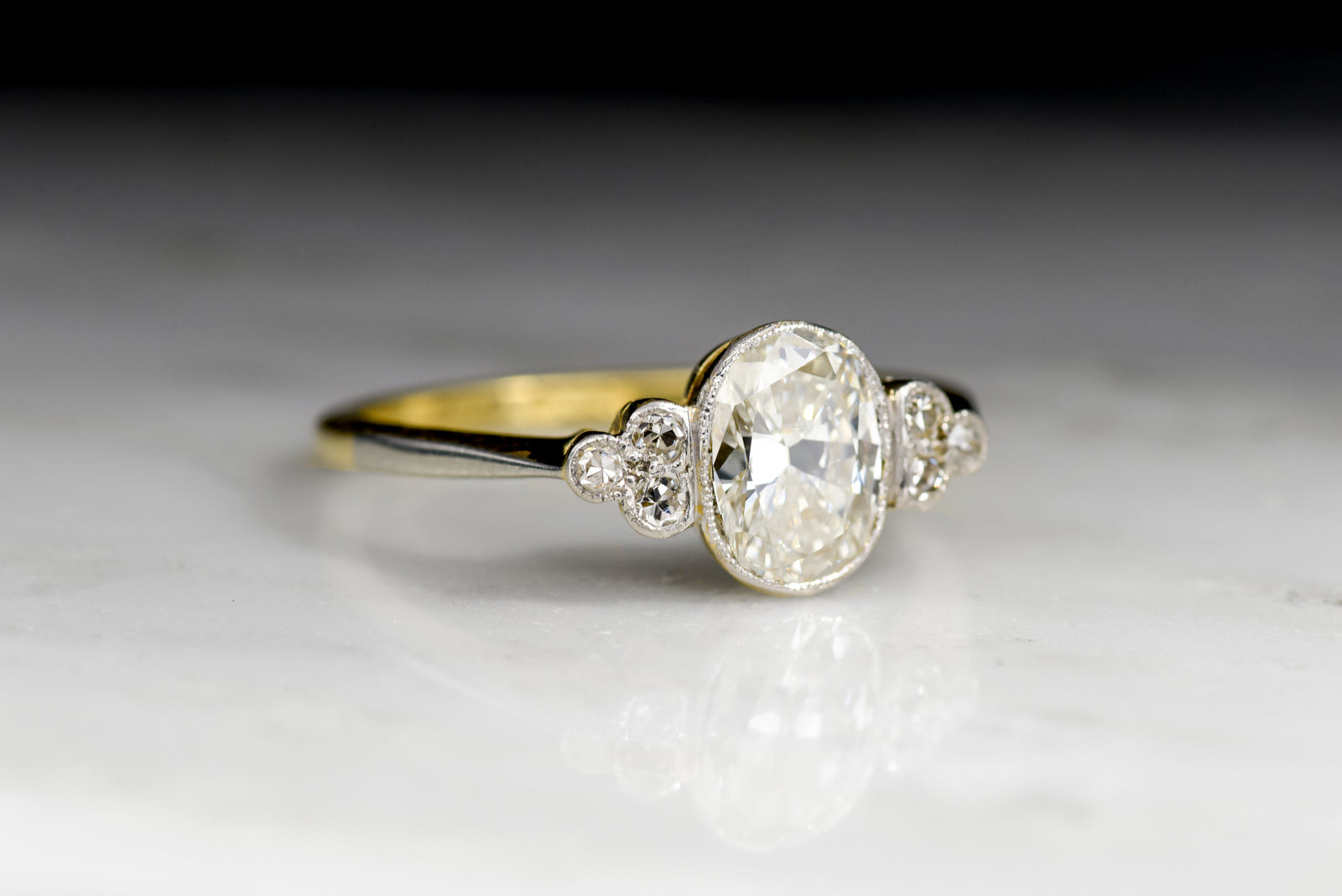 Antique Victorian Oval Cut Diamond Engagement Ring in Gold, Platinum